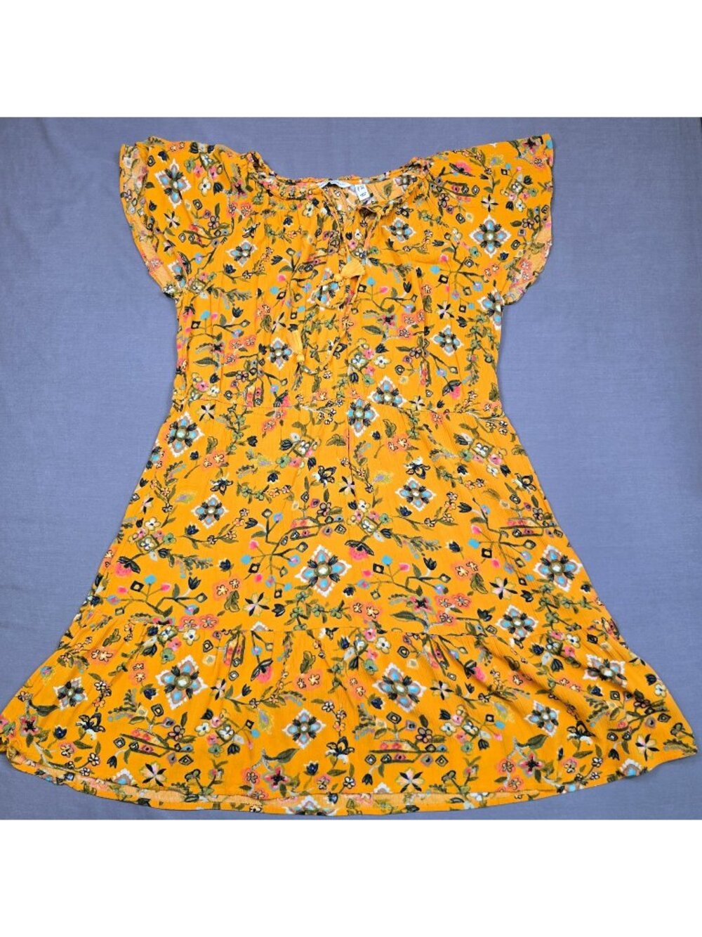 Canyon Retreat 1X Floral Yellow Short Sleeve Dress Boho Cottage Core